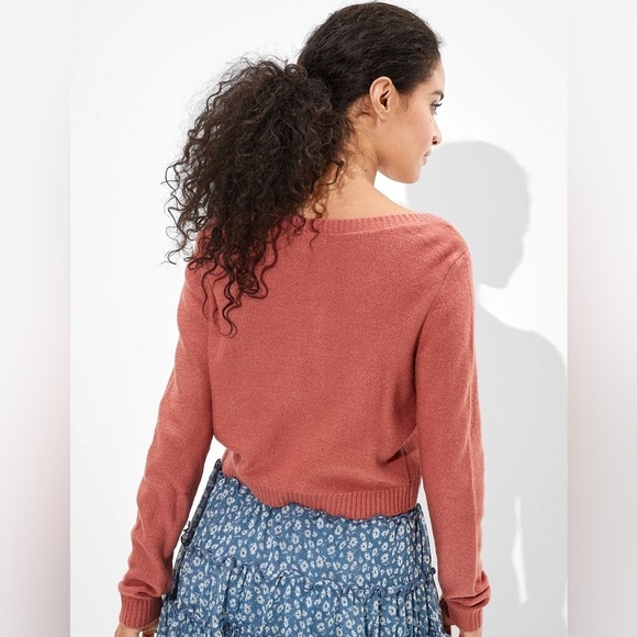 American Eagle V-Neck Button Down Cropped Cardigan Women's Size XS in Rust - Picture 4 of 10